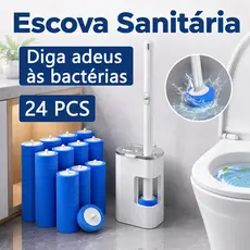 Escova de Vaso Sanitário Descartável com 24 Refil Suporte de Parede para Limpeza de Banheiro