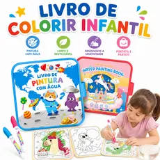 Livro Mágico de Colorir com Água Infantil 10 páginas com Água Reutilizável com Caneta Mágica