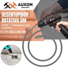 AUXOM Desentupidor Rotativo 5m + Adaptador p/ Furadeira Mola de Aço Ralo Pia Banheiro Cozinha Quintal Cano Calha