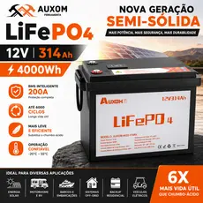 Bateria LiFePO4 12V 314Ah 4000Wh com BMS 200A | Alta Capacidade Longa Vida 6000 Ciclos para Energia Solar RV Off-Grid