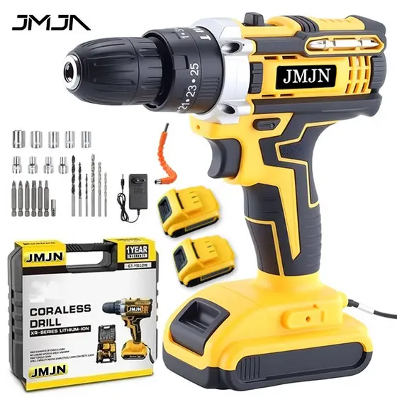 JMJN Parafusadeira Furadeira De Impacto Sem Fio 48V 1/2 Baterias Com Maleta e Acessórios Completo