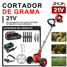 JMJN Aparador de Grama Elétrica a Bateria 21V com 2 Baterias e Kit de Lâminas Jardim