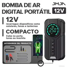 JMJN Compressor de Ar Portátil 7 em 1 com Power Bank 8000mAh Bomba Inflador 12V Calibrador Digital para Carro Moto Bike