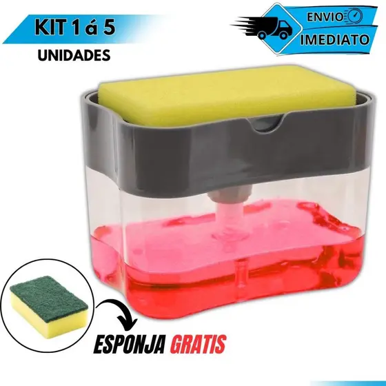 Dispenser Porta Detergente e Sabão Líquido com Suporte para Esponja Cozinha Compacto 500ml