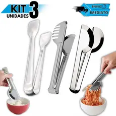 Pegador Cozinha Inox Multiuso Kit 3 Unidades Churrasco Salada Massa Frios e Gelo