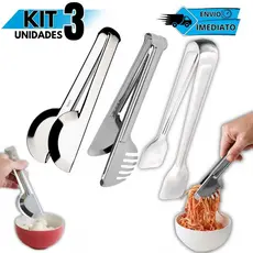 Kit 3 Pegadores Inox Cozinha Multiuso Churrasco Massa Salada Frios e Gelo