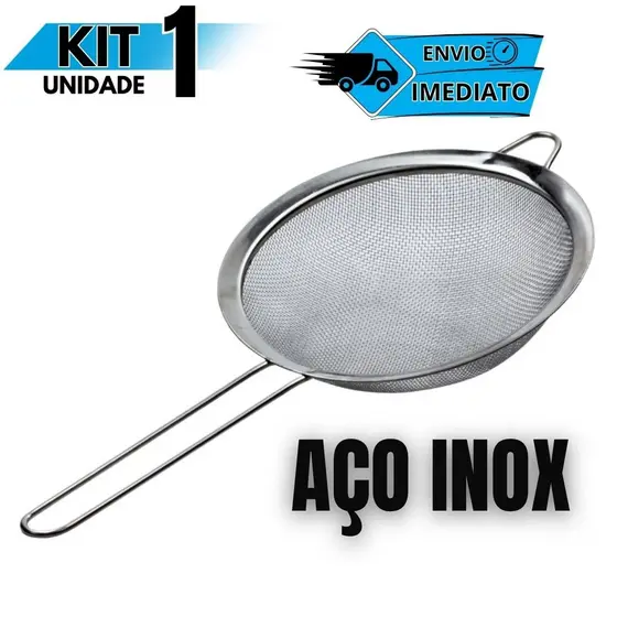 Peneira Inox 12cm Coador de Cozinha Manual Multiuso para Chá Café e Sucos