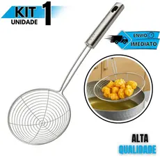 Escumadeira de Fritura Inox Aramada Utensílio de Cozinha para Pastel Batata e Salgados