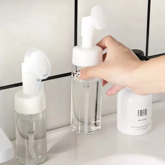 Frasco Pump Espumador 100ml e 150ML Com Escova De Silicone Para Limpeza Facial Skin Care
