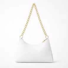 Bolsa Feminina Branca com Corrente Dourada Design Moderno Compacta Elegante para o Dia a Dia