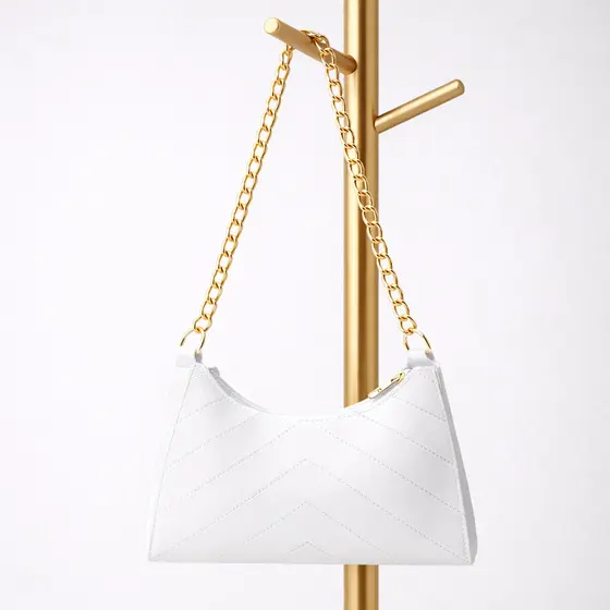 Bolsa de Ombro Feminina Estilo Branca, Alça de Corrente Dourada Moderna Leve para Looks Casuais