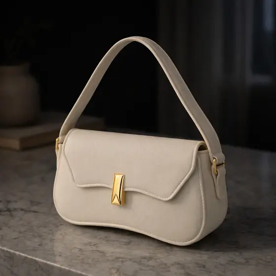 Bolsa Ombro Feminina  Aba Ondulada Fecho Dourado Estilo Clássico Sofisticado Chic Elegante