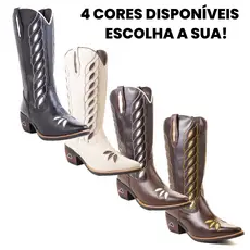 Bota Country Feminina Texana Couro Legítimo Bordada Cano Longo Elegante Confortável Estilo Rodeio