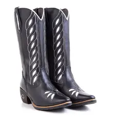 Bota Country Feminina Texana Couro Legítimo Premium Bordada Brilho Bico Fino Estilo Rodeio Luxo