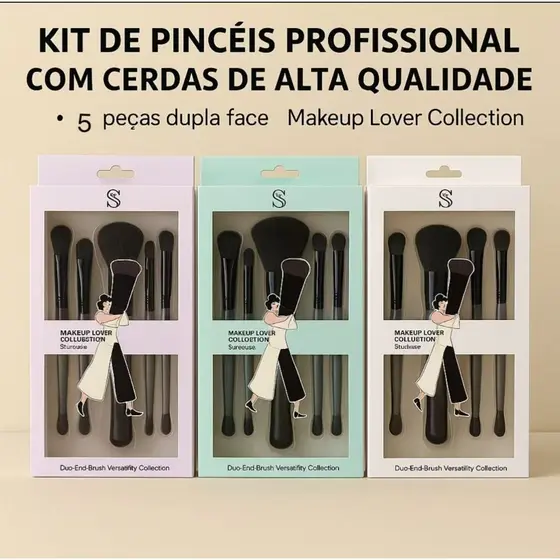 ANA1108 Kit de Pincéis de Maquiagem Profissional com Cerdas de Alta Qualidade–5 Peças Dupla Face