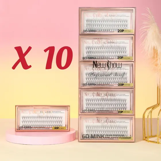New Show KIT 10 Caixas Cílios Postiços 6D MINK - 20 P- Tufos sem Nó