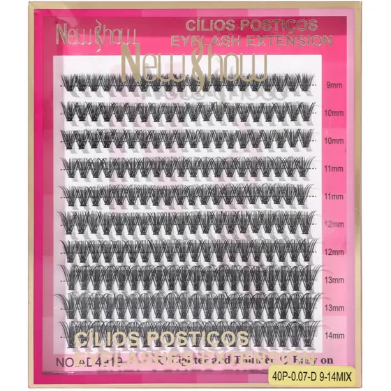 New Show Cílios extensão de Cilios Postiços -Tufos sem Nó-40P-0.07-D 9-14MIX