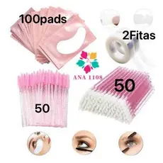 Kit Alongamento De Cílios-100Pads+50Escovinhas+100Microbrush+50Aplicadores+2Fitas Transpore