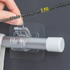 🔥 Kit Ganchos Adesivos para Varão de Cortina | Sem Furos na Parede | Instalação e Ajuste Fácil - Banheiro/Sala