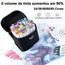 Kit 24-168 Cores Caneta Marcadora Ponta Dupla - Para Arte, Aquarela e Material Escolar Profissional