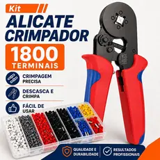 Kit Crimpador Profissional 1800 Terminais Ilhós Tubular 0,5-10mm² Alicate Multifuncional com Descascador e Corte