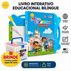 Livro Infantil Educativo com Som e Escrita | Bilíngue PT/EN + Lousa Mágica + Caneta