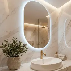 Espelho Oval de Led Sofisticado Lapidado Com Suporte - Banheiro, Quarto, Sala Moderno