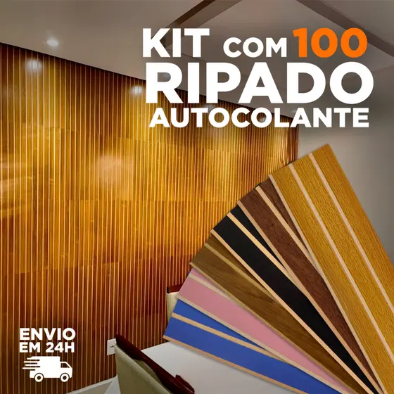 Kit 100 Placas Painel Ripado MDF Autocolante 45x11cm – Decoração Moderna Sem Obra Rápido e Fácil