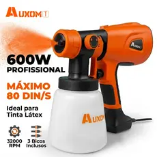 Pistola de Pintura Elétrica AUXOM 600W Profissional - Suporta 80 DIN/S e Látex, 800ml com 3 Bicos