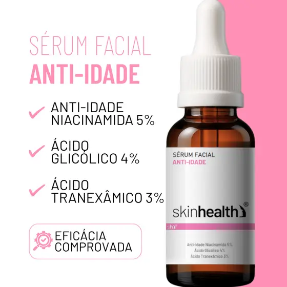 Sérum Facial Anti-idade Niacinamida 5% + Ácido Glicólico 4% + Ácido Tranexâmico 3% Skinhealth 30ml