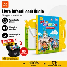Livro Educativo Bilíngue Interativo Com Som e Lousa Mágica 2 em 1 Brinquedo Infantil