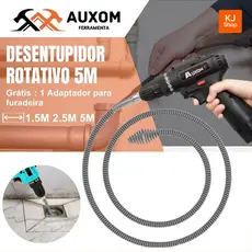 AUXOM Desentupidor de Cano Rotativo 5m com Adaptador para Furadeira Mola de Aço Pia Ralo Cozinha Banheiro