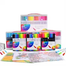 12/24/36/60/80/ Cores Canetas Coloridas Kit 2 em 1 Brush Lettering e Ponta Fina Dual Pen Canetinha Colorir Desenho
