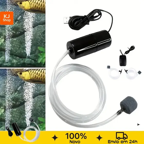 Bomba de Oxigênio para Aquário USB Portátil Silenciosa com Tubo Único - para Pesca, Transporte e Aquários