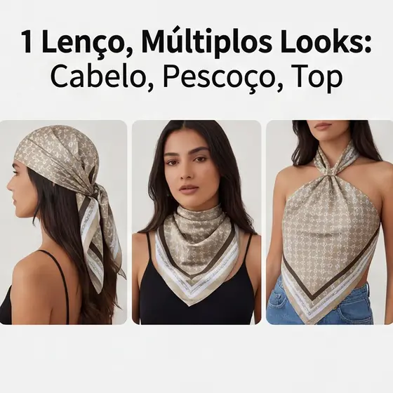 Lenço Feminino de Cetim 90x90cm 10 em 1 Cropped Turbante Bandana Véu Canga e Mais