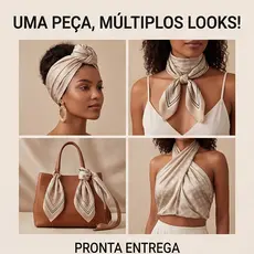 Lenço Feminino Seda Pura 90x90cm Luxo Elegante Versátil Moda Casual e Festa