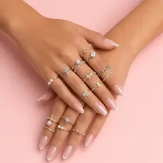 Kit 12 Anéis Femininos Delicados Modelos Aleatórios Dourado ou Prateado para Looks e Presentes