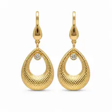 Brinco Feminino Folheado Dourado Gota Vazado com Zircônia Elegante para Festa