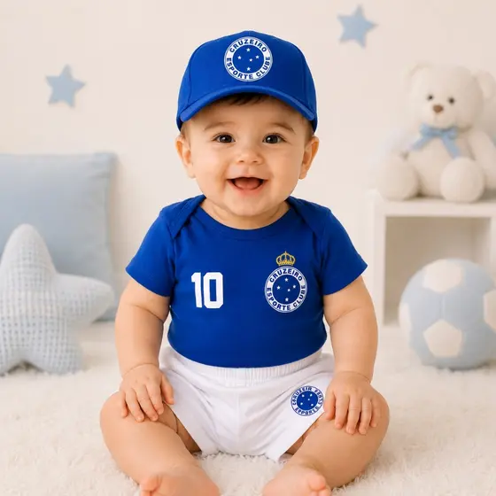Body Infantil Kit  Bebê Cruzeiro + Shorts Temático Futebol Mesversário Menino Menina Promoção