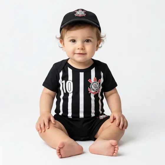 Body Infantil Menino  Mesversario TIMÃO Conjunto Short e Boné Envio Rápido Promoção