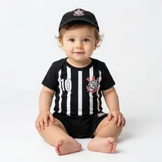 Body Infantil Menino  Mesversario TIMÃO Conjunto Short e Boné Envio Rápido Promoção
