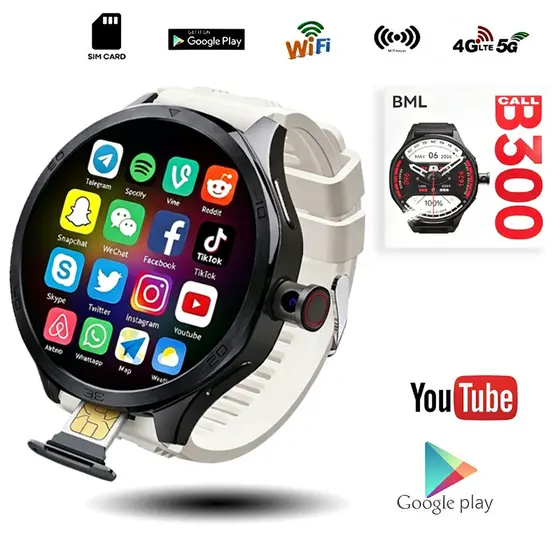 2026 Novo Smartwatch B300 CALL AI 5G 1.73''HD AMOLED  4GB RAM 64GB com Chip GPS Whatsapp WIFi com câmera Giratória
