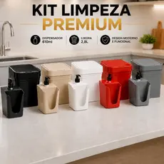 Kit Limpeza Dispensador de Detergente e Lixeira Para Pia de Cozinha Moderno Banheiro e Cozinha