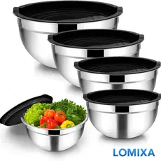 Conjunto 5 Tigelas de Aço Inox com Tampas Herméticas para Salada e Cozinha