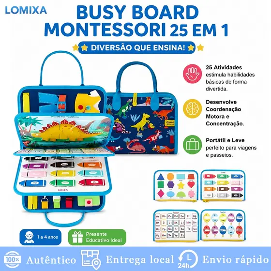 Montessori Busy Board 25 em 1 Brinquedo Educativo Para Bebe Criancas