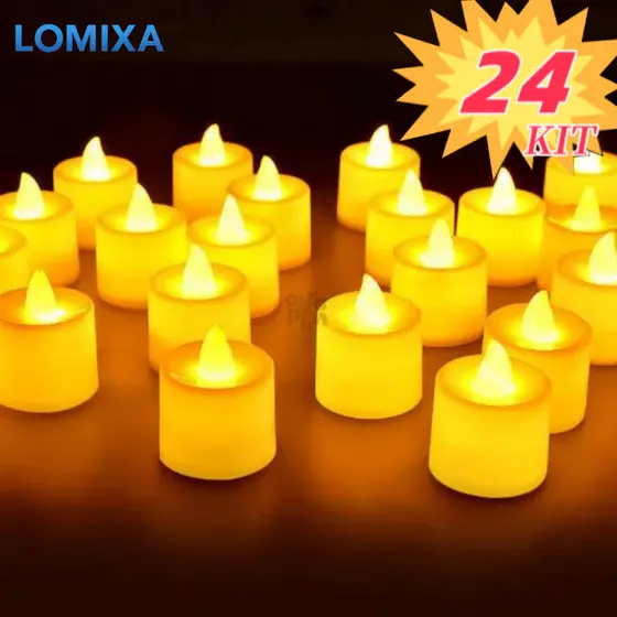 Kit 24 Velas Eletrônicas LED com Luz Amarela Decorativa para Festa e Casamento