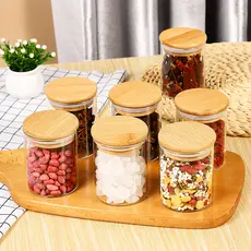 Kit 6 Potes de Vidro Herméticos 250ml com Tampa de Bambu Organizador para Temperos Mantimentos Cozinha