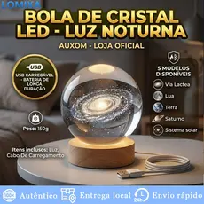 Luminária Decorativa Globo LED Bola De Cristal Cena Noturna Via Láctea Sistema Solar Decoração Quarto Infantil