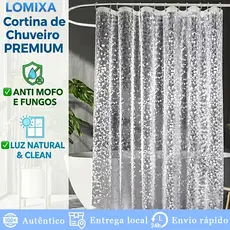 Cortina de Chuveiro 3D Translúcida com Ilhós Anti Mofo Resistente PVC Premium