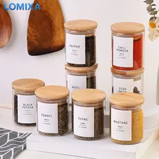 Kit 6/12 Pote de Vidro com Tampa Bambu 200ML Potes Herméticos Porta Mantimen Hermético à Prova de Odores